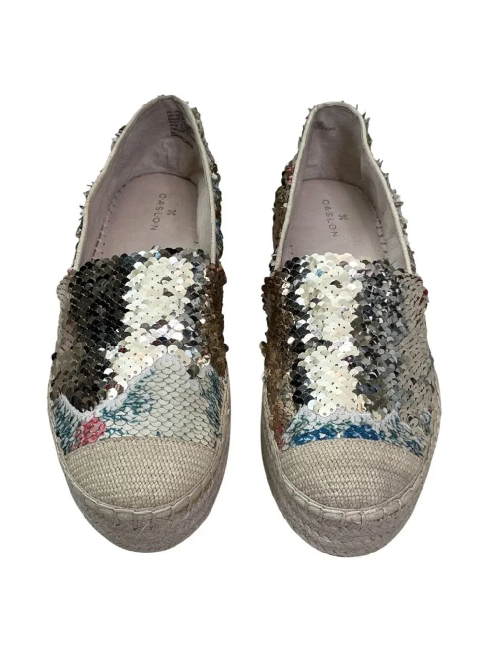 Caslon Collins Floral Gold Reversible Sequin Espadrille Platform Shoes SZ 9 NWOB